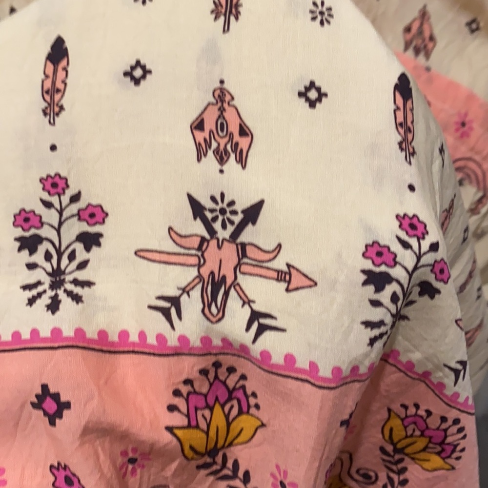 Spell Cream Boho Floral Tunic Dress with Pink and Mustard Accents - Picture 8 of 8